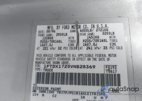 1997 Ford F-150 Standard/Xl/Xlt from USA, damaged, VIN 1FTDX1720VNB28369